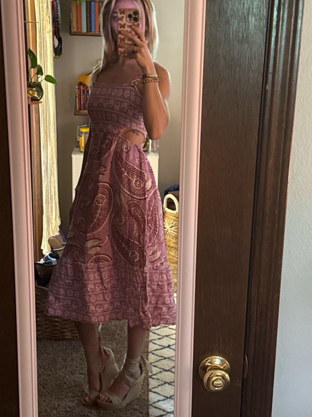SO Pink Paisley Cutout Midi Dress
